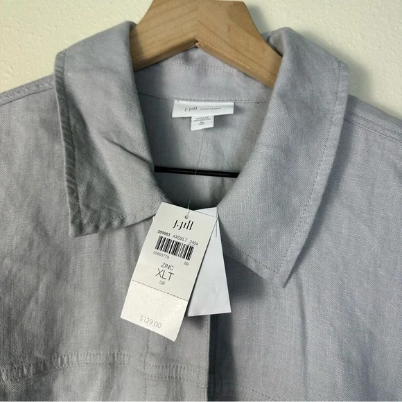 J.Jill Zinc Love Linen Oversized Button Down Tunic Shirt XL Tall - Picture 3 of 6